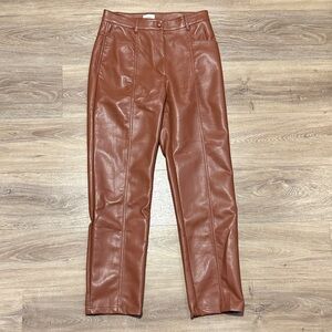 Wilfred Faux Leather Waistband Pants in Brown